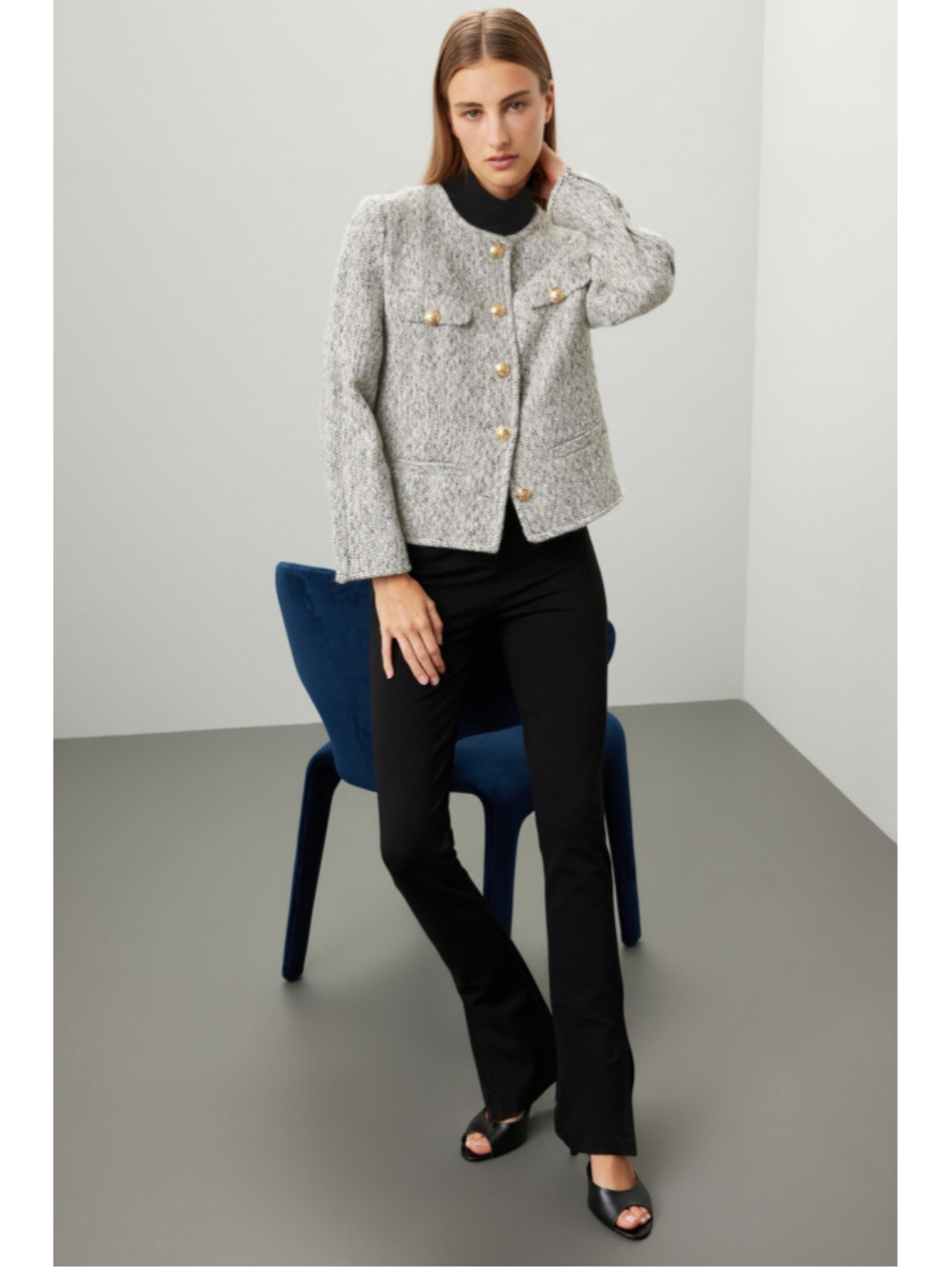 Women's Derek Lam Tweed Blazer Jacket Size S Grey Black